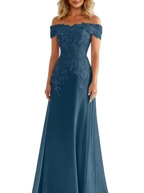 Off Shoulder Wedding Guest Dress Lace Applique Formal Evening Gown